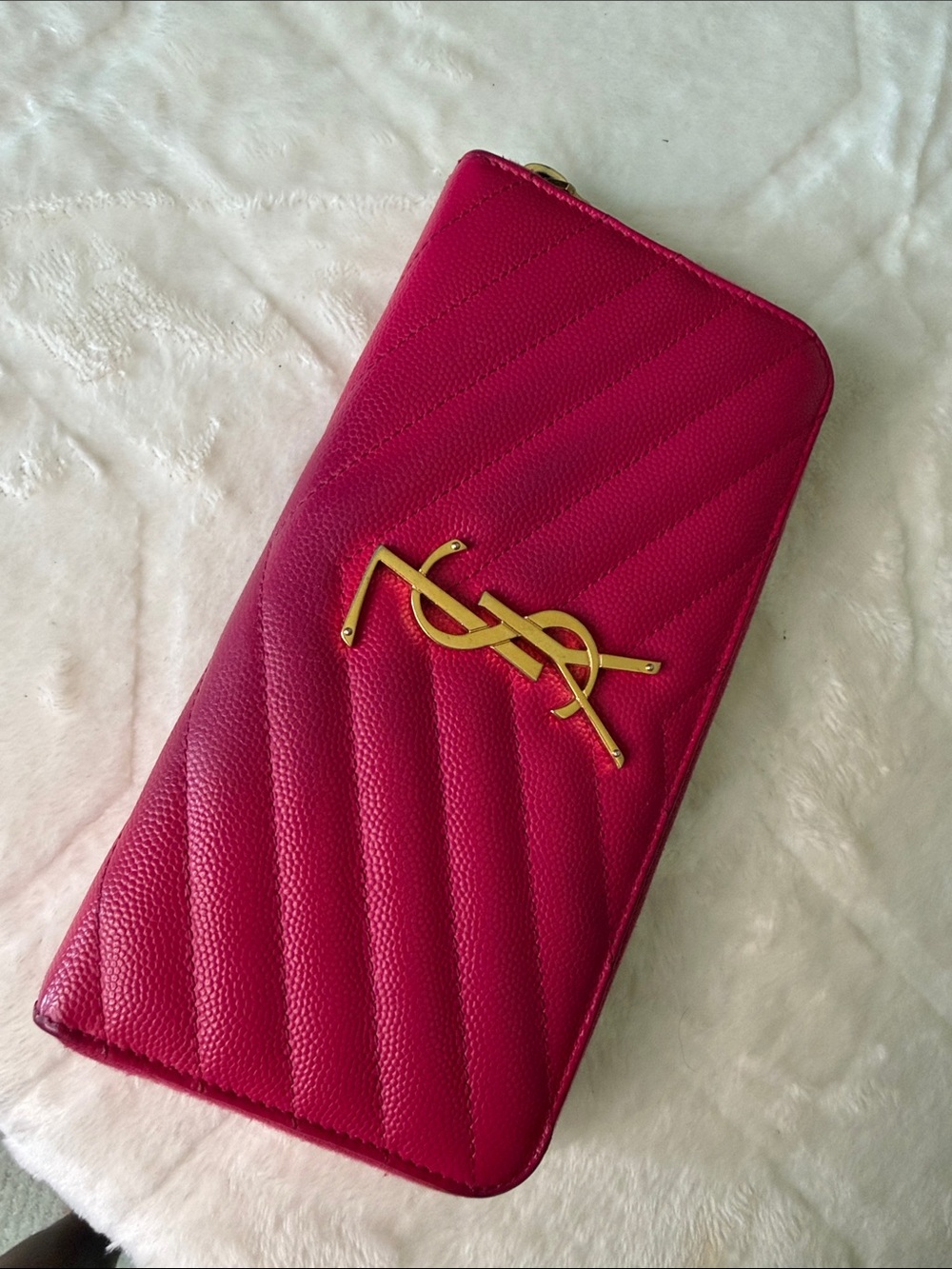 Saint Laurent Hot Pink Quilted Leather zipper Wallet with Gold YSL - Picture 3 of 17